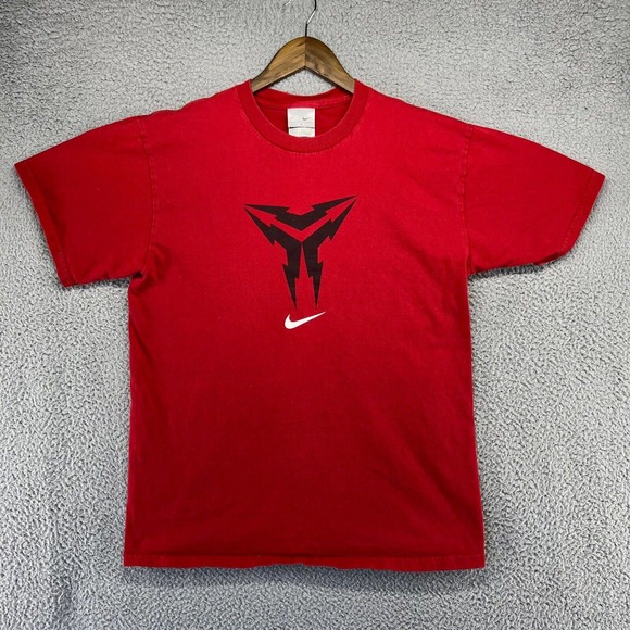 Vintage Nike Shirt Men's Large Red Black Graphic Center Swoosh Short Sleeve Y2K - Picture 1 of 10